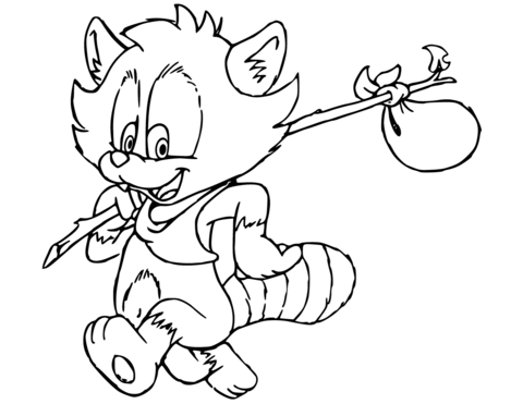 Cute Cartoon Raccoon Coloring Page